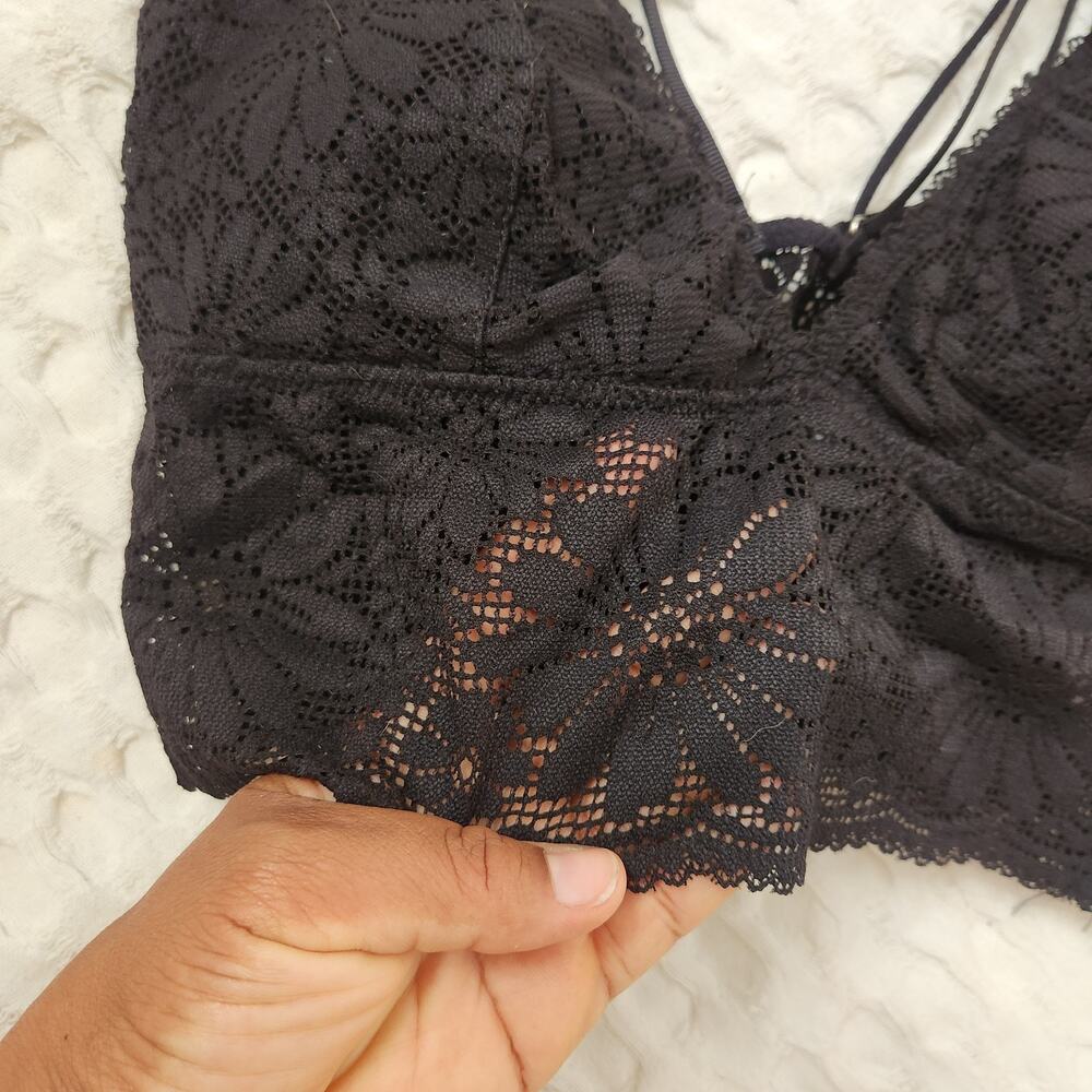 Aerie Sz S Black Lace Halter Bralette Crop Top Boho Festival Hippie Whimsygoth - Picture 4 of 8